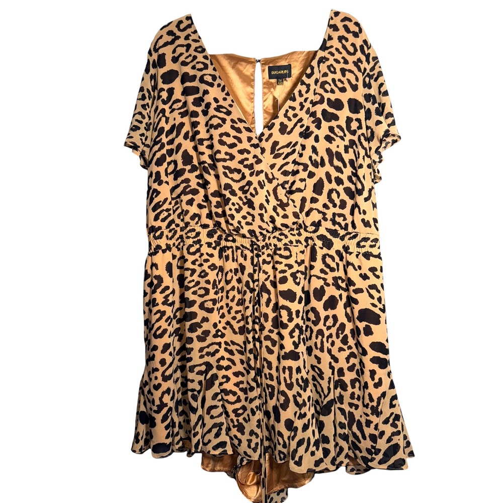 Sugar Lips 3X NWT Leopard Print Romper Faux Wrap Flutter Sleeve Plus